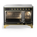 ILVE Majestic III 48-Inch Induction Range with 6 Induction Elements and Solid Door Electric Oven in Glossy Black with Brass Trim (UMIB48QNR3BKG)