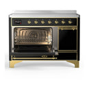 ILVE Majestic III 48-Inch Induction Range with 6 Induction Elements and Solid Door Electric Oven in Glossy Black with Brass Trim (UMIB48QNR3BKG)