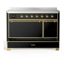 ILVE Majestic III 48-Inch Induction Range with 6 Induction Elements and Solid Door Electric Oven in Glossy Black with Brass Trim (UMIB48QNR3BKG)