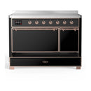 ILVE Majestic III 48-Inch Induction Range with 6 Induction Elements and Solid Door Electric Oven in Glossy Black with Copper Trim (UMIB48QNR3BKP)