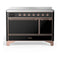 ILVE Majestic III 48-Inch Induction Range with 6 Induction Elements and Solid Door Electric Oven in Glossy Black with Copper Trim (UMIB48QNR3BKP)