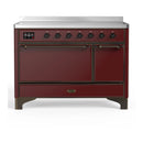 ILVE Majestic III 48-Inch Induction Range with 6 Induction Elements and Solid Door Electric Oven in Burgundy with Burnished Trim (UMIB48QNR3BUB)