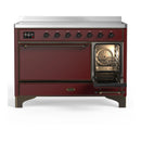 ILVE Majestic III 48-Inch Induction Range with 6 Induction Elements and Solid Door Electric Oven in Burgundy with Burnished Trim (UMIB48QNR3BUB)