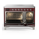 ILVE Majestic III 48-Inch Induction Range with 6 Induction Elements and Solid Door Electric Oven in Burgundy with Chrome Trim (UMIB48QNR3BUC)
