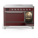 ILVE Majestic III 48-Inch Induction Range with 6 Induction Elements and Solid Door Electric Oven in Burgundy with Chrome Trim (UMIB48QNR3BUC)