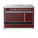ILVE Majestic III 48-Inch Induction Range with 6 Induction Elements and Solid Door Electric Oven in Burgundy with Chrome Trim (UMIB48QNR3BUC)