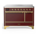 ILVE Majestic III 48-Inch Induction Range with 6 Induction Elements and Solid Door Electric Oven in Burgundy with Brass Trim (UMIB48QNR3BUG)