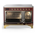 ILVE Majestic III 48-Inch Induction Range with 6 Induction Elements and Solid Door Electric Oven in Burgundy with Brass Trim (UMIB48QNR3BUG)