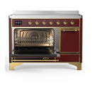 ILVE Majestic III 48-Inch Induction Range with 6 Induction Elements and Solid Door Electric Oven in Burgundy with Brass Trim (UMIB48QNR3BUG)