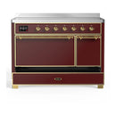 ILVE Majestic III 48-Inch Induction Range with 6 Induction Elements and Solid Door Electric Oven in Burgundy with Brass Trim (UMIB48QNR3BUG)