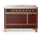 ILVE Majestic III 48-Inch Induction Range with 6 Induction Elements and Solid Door Electric Oven in Burgundy with Brass Trim (UMIB48QNR3BUG)