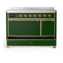 ILVE Majestic III 48-Inch Induction Range with 6 Induction Elements and Solid Door Electric Oven in Emerald Green with Brass Trim (UMIB48QNR3EGG)