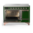 ILVE Majestic III 48-Inch Induction Range with 6 Induction Elements and Solid Door Electric Oven in Emerald Green with Copper Trim (UMIB48QNR3EGP)