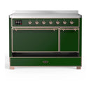 ILVE Majestic III 48-Inch Induction Range with 6 Induction Elements and Solid Door Electric Oven in Emerald Green with Copper Trim (UMIB48QNR3EGP)