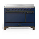ILVE Majestic III 48-Inch Induction Range with 6 Induction Elements and Solid Door Electric Oven in Mightnight Blue with Burnished Trim (UMIB48QNR3MBB)
