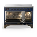 ILVE Majestic III 48-Inch Induction Range with 6 Induction Elements and Solid Door Electric Oven in Mightnight Blue with Burnished Trim (UMIB48QNR3MBB)