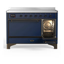 ILVE Majestic III 48-Inch Induction Range with 6 Induction Elements and Solid Door Electric Oven in Mightnight Blue with Burnished Trim (UMIB48QNR3MBB)