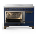 ILVE Majestic III 48-Inch Induction Range with 6 Induction Elements and Solid Door Electric Oven in Mightnight Blue with Burnished Trim (UMIB48QNR3MBB)