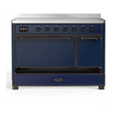 ILVE Majestic III 48-Inch Induction Range with 6 Induction Elements and Solid Door Electric Oven in Mightnight Blue with Burnished Trim (UMIB48QNR3MBB)