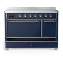 ILVE Majestic III 48-Inch Induction Range with 6 Induction Elements and Solid Door Electric Oven in Mightnight Blue with Chrome Trim (UMIB48QNR3MBC)