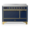 ILVE Majestic III 48-Inch Induction Range with 6 Induction Elements and Solid Door Electric Oven in Mightnight Blue with Brass Trim (UMIB48QNR3MBG)