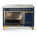 ILVE Majestic III 48-Inch Induction Range with 6 Induction Elements and Solid Door Electric Oven in Mightnight Blue with Brass Trim (UMIB48QNR3MBG)
