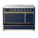 ILVE Majestic III 48-Inch Induction Range with 6 Induction Elements and Solid Door Electric Oven in Mightnight Blue with Brass Trim (UMIB48QNR3MBG)