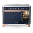 ILVE Majestic III 48-Inch Induction Range with 6 Induction Elements and Solid Door Electric Oven in Mightnight Blue with Copper Trim (UMIB48QNR3MBP)