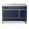 ILVE Majestic III 48-Inch Induction Range with 6 Induction Elements and Solid Door Electric Oven in Mightnight Blue with Copper Trim (UMIB48QNR3MBP)