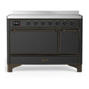 ILVE Majestic III 48-Inch Induction Range with 6 Induction Elements and Solid Door Electric Oven in Matte Graphite with Burnished Trim (UMIB48QNR3MGB)