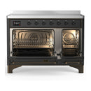 ILVE Majestic III 48-Inch Induction Range with 6 Induction Elements and Solid Door Electric Oven in Matte Graphite with Burnished Trim (UMIB48QNR3MGB)