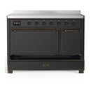 ILVE Majestic III 48-Inch Induction Range with 6 Induction Elements and Solid Door Electric Oven in Matte Graphite with Burnished Trim (UMIB48QNR3MGB)