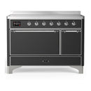 ILVE Majestic III 48-Inch Induction Range with 6 Induction Elements and Solid Door Electric Oven in Matte Graphite with Chrome Trim (UMIB48QNR3MGC)