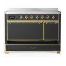 ILVE Majestic III 48-Inch Induction Range with 6 Induction Elements and Solid Door Electric Oven in Matte Graphite with Brass Trim (UMIB48QNR3MGG)