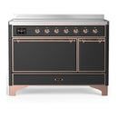 ILVE Majestic III 48-Inch Induction Range with 6 Induction Elements and Solid Door Electric Oven in Matte Graphite with Copper Trim (UMIB48QNR3MGP)