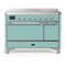 ILVE Majestic III 48-Inch Induction Range with 6 Induction Elements and Solid Door Electric Oven in Mediterranean Mint with Chrome Trim (UMIB48QNR3MMC)