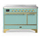 ILVE Majestic III 48-Inch Induction Range with 6 Induction Elements and Solid Door Electric Oven in Mediterranean Mint with Brass Trim (UMIB48QNR3MMG)