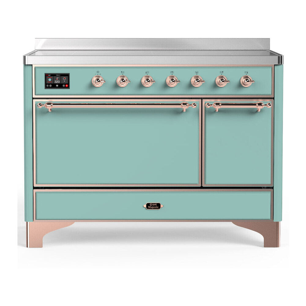 ILVE Majestic III 48-Inch Induction Range with 6 Induction Elements and Solid Door Electric Oven in Mediterranean Mint with Copper Trim (UMIB48QNR3MMP)