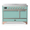 ILVE Majestic III 48-Inch Induction Range with 6 Induction Elements and Solid Door Electric Oven in Mediterranean Mint with Copper Trim (UMIB48QNR3MMP)