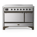 ILVE Majestic III 48-Inch Induction Range with 6 Induction Elements and Solid Door Electric Oven in Stainless Steel with Burnished Trim (UMIB48QNR3SSB)