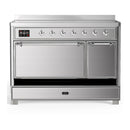 ILVE Majestic III 48-Inch Induction Range with 6 Induction Elements and Solid Door Electric Oven in Stainless Steel with Chrome Trim (UMIB48QNR3SSC)