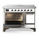 ILVE Majestic III 48-Inch Induction Range with 6 Induction Elements and Solid Door Electric Oven in White with Burnished Trim (UMIB48QNR3WHB)