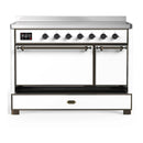 ILVE Majestic III 48-Inch Induction Range with 6 Induction Elements and Solid Door Electric Oven in White with Burnished Trim (UMIB48QNR3WHB)