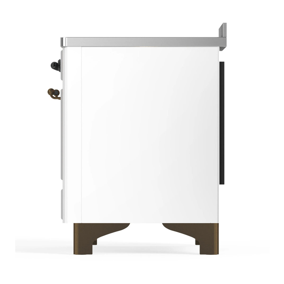 White range side view with black side handle and burnished base trim