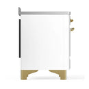 ILVE Majestic III 48-Inch Induction Range with 6 Induction Elements and Solid Door Electric Oven in White with Brass Trim (UMIB48QNR3WHG)
