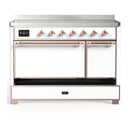 ILVE Majestic III 48-Inch Induction Range with 6 Induction Elements and Solid Door Electric Oven in White with Copper Trim (UMIB48QNR3WHP)