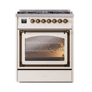 ILVE Nostalgie II Noblesse 30-Inch Propane Gas Dual Fuel Range with Triple Glass Door in Antique White with Bronze Trim (UN30NMPAWBLP)