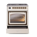 ILVE Nostalgie II Noblesse 30-Inch Propane Gas Dual Fuel Range with Triple Glass Door in Antique White with Bronze Trim (UN30NMPAWBLP)