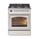 ILVE Nostalgie II Noblesse 30-Inch Propane Gas Dual Fuel Range with Triple Glass Door in Antique White with Chrome Trim (UN30NMPAWCLP)