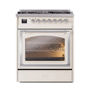 ILVE Nostalgie II Noblesse 30-Inch Natural Gas Dual Fuel Range with Triple Glass Door in Antique White with Chrome Trim (UN30NMPAWC)
